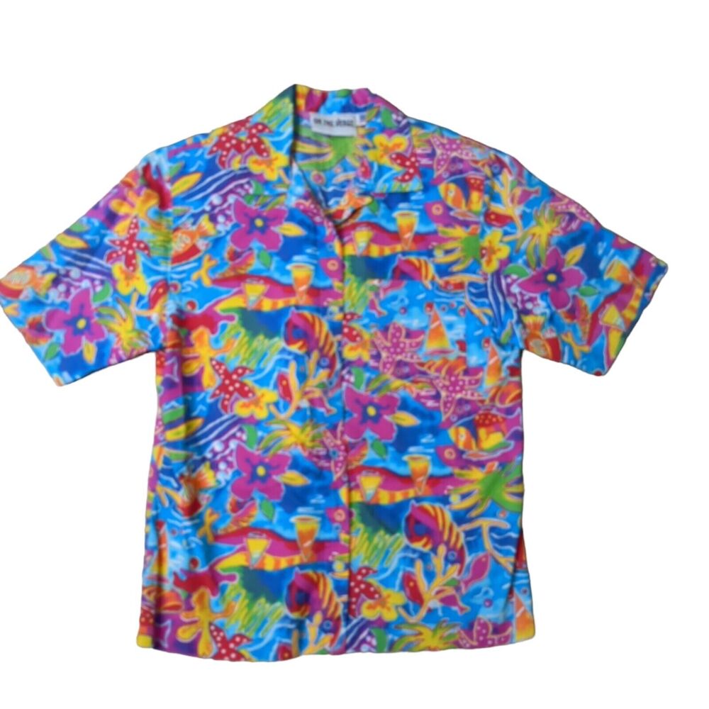 VTG 80s Floral Women's Shirt Hawaiian Size S Shoulder Pads Cotton On the Verge